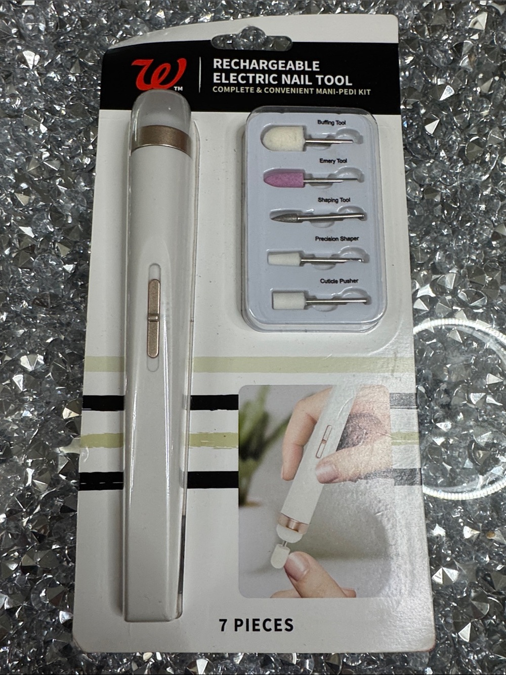 Walgreens Rechargeable Electric Nail shaper Tool Kit - White with Gold Trim